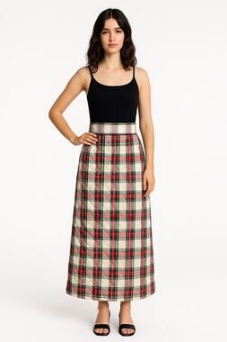 Vintage 1970s Handmade Quilted Plaid High waisted Maxi Skirt size Small - Medium